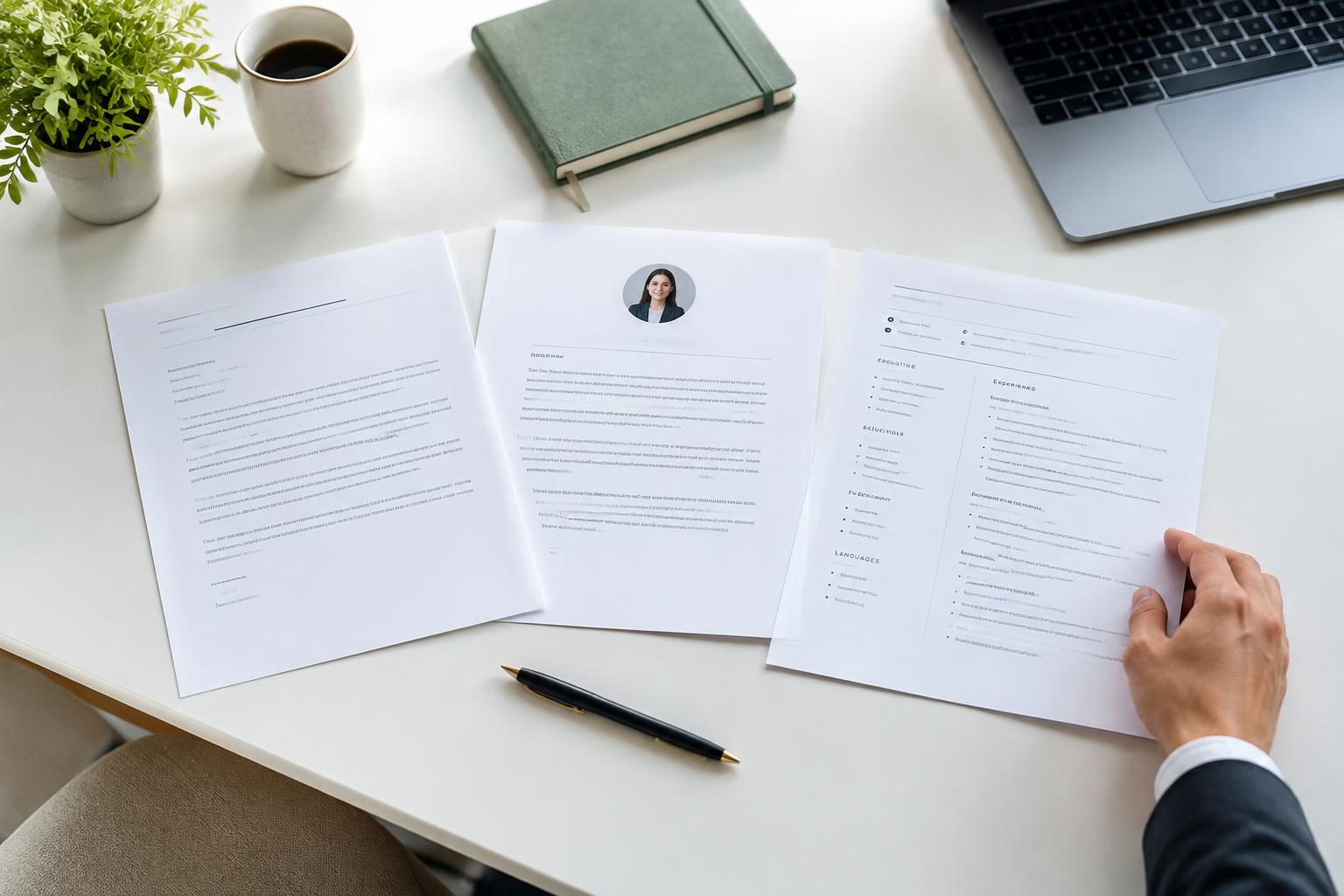 Coordinated resume, cover letter, and professional biography on a desk